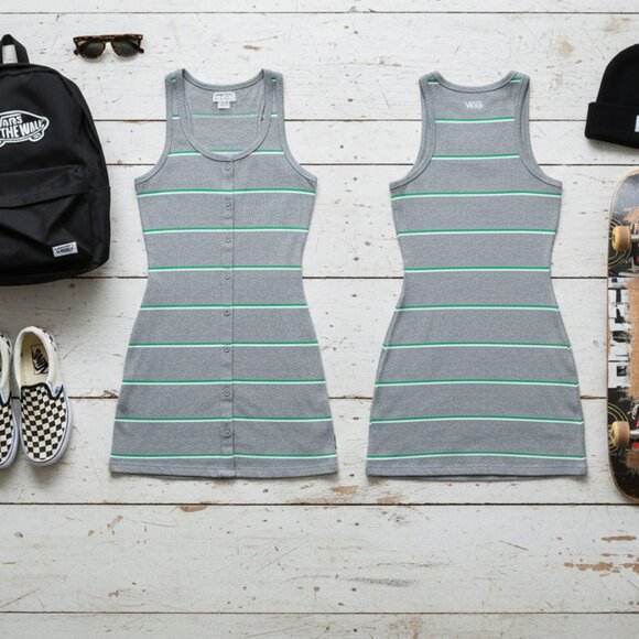 Vans Dresses & Skirts - Vans Striped Ribbed Button-Front Tank Dress